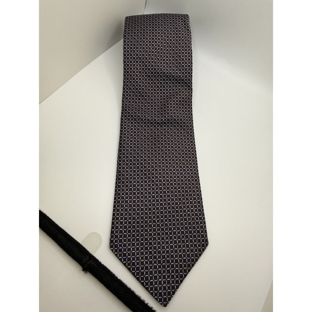 VTG Nordstrom Silk Tie Brown Gray Geometric USA Made Classic Business 60.5"x3.5"
